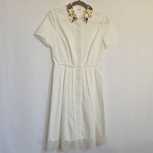 Elie Tahari White Dress w/Lace, Sequins, Rhinestones & Bead Accents. Size 2